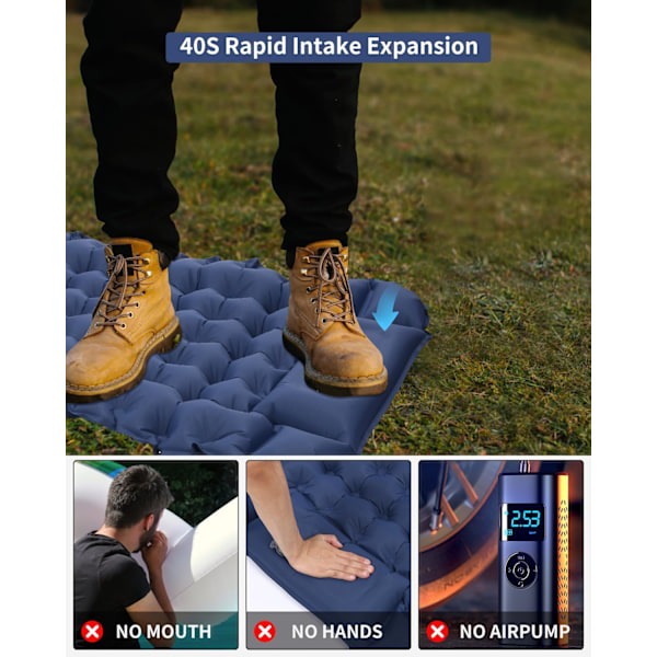 Campingpatja, itsestään täyttyvä campingpatja, ultrakevyt ilmapatja, puhallettava patja jalkapumpulla, vaelluspatja (laivastonsininen)-X42- navy