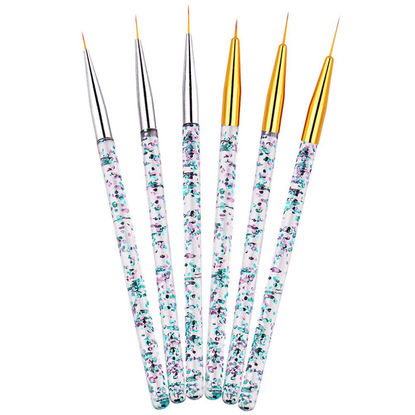 6 stk sett Akvarell liner pensel Nagelpenna Nagelpennor Nail Liner Brushes Nagelpensel (13,5 cm, forskjellige farger)