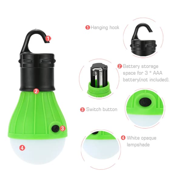 4-pak campinglygter med stik (rød, blå, grøn, orange), LED Campi
