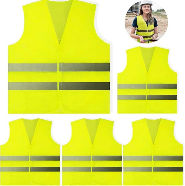 5-pack High Visibility Vests, Safety Vests, Standard Size Reflective Vests with High Visibility, Unisex High Visibility Jacket for Traffic Work, Running, Surveyors-FS-