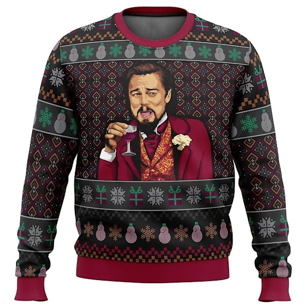 Skrattande Leo DiCaprio Meme Fult Julklapps-Tröja Jultomten Tröja Herr 3D Sweatshirt och Topp Qd Bäst XL