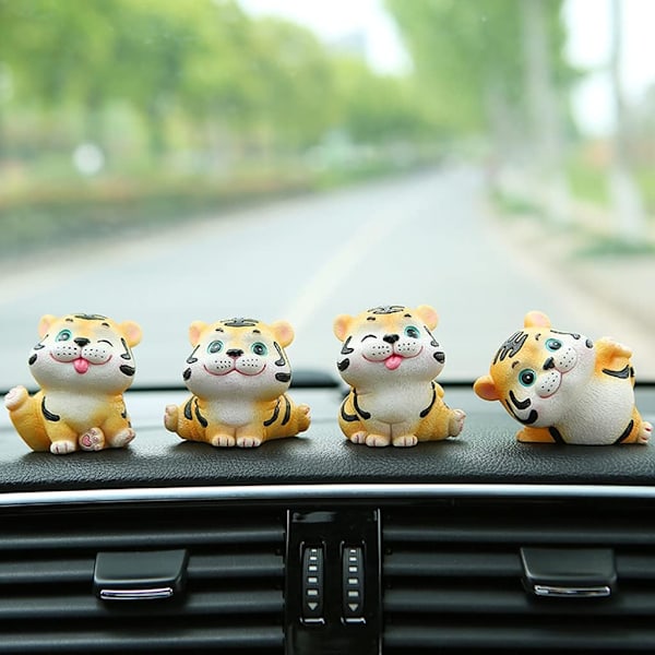 2 söta tigerprydnader, miniatyrfigurer, hantverksgåvor i harts, skrivbordsprydnader i harts