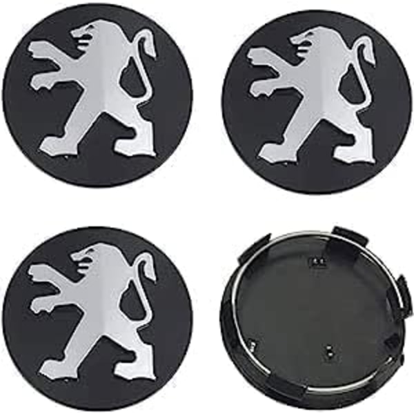 4 stk bilhjulnavkapsler for Peugeot 60mm svart, navkapsler senterkapsler navkapsler bilnavkapsler felgkapsler tilbehør