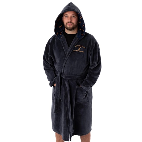 Yellowstone Herre Dutton Ranch Morgenkåpe med Hette S Marineblå Marineblå-FS1- Navy Blue S