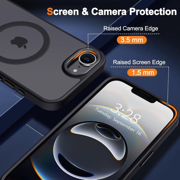 Magnetic iPhone 16e Case, Matte Transparent, MagSafe Compatible - Black