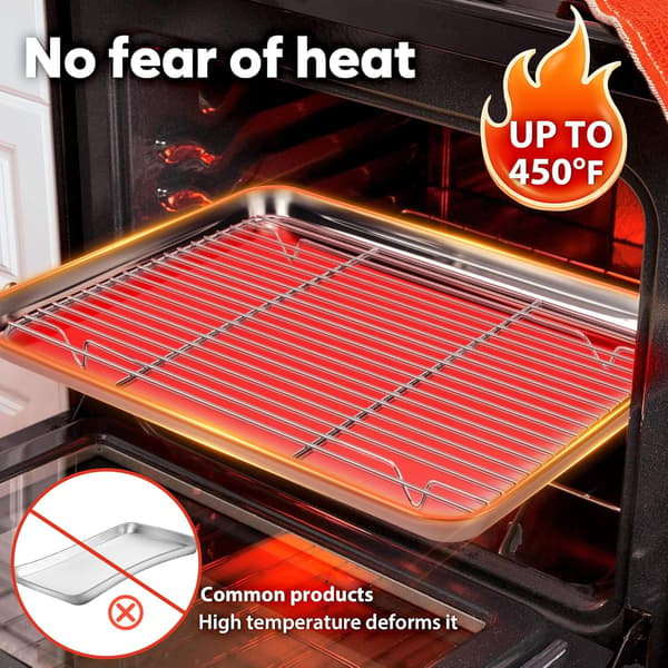 Bageplade i rustfrit stål med kølestativ 2 stk, rektangulær 23,5x17,5x2,5cm, giftfri grillbakke til ovn, opvaskemaskine sikker bageplade sæt