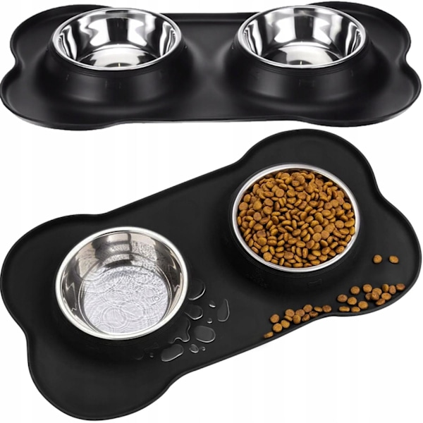 Dubbelskål för Hund och Katt - 2 x 450 ml Black Svart