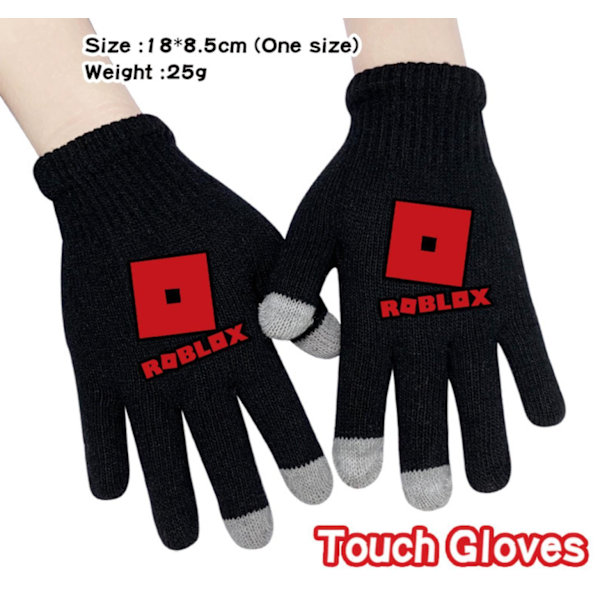 Roblox Sorte Strikede Handsker med Touch Funktion Touchhandske Sort Black Model 4