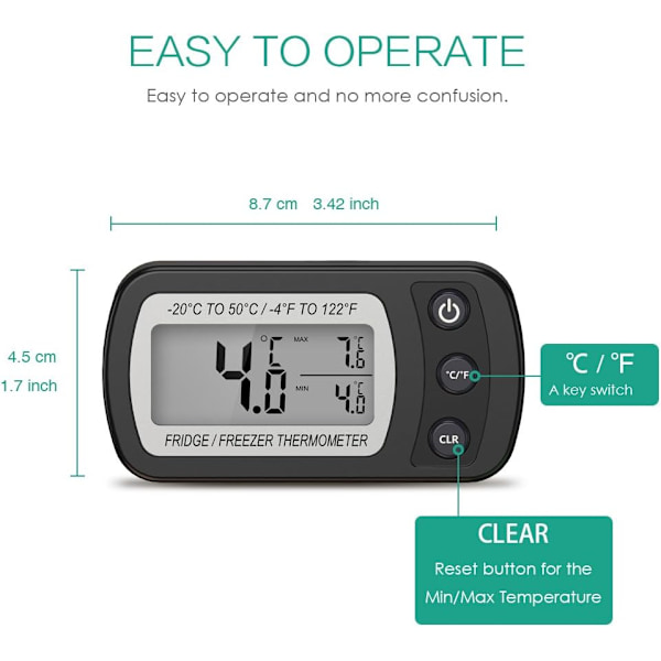 Digital Kylskåpstermometer, 2-pack Vattentät Fryskåpstermometer