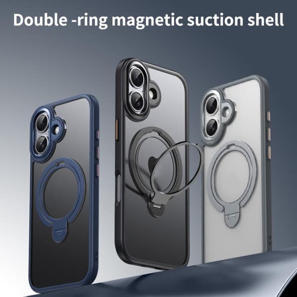 iPhone 17 Deksel med Dobbel Ring MagSafe Magnetisk Holder Matt svart