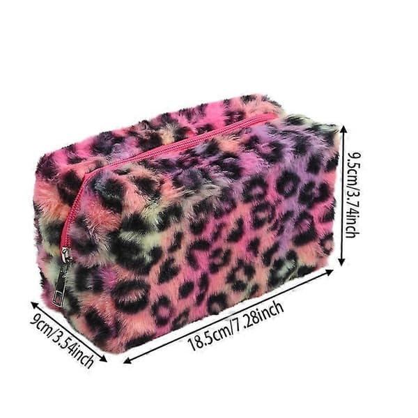 【BQ】Multifunctional Pencil Case with Neon Leopard Pattern - Rainbow Organizer for School, Travel, Cosmetics, and Keys