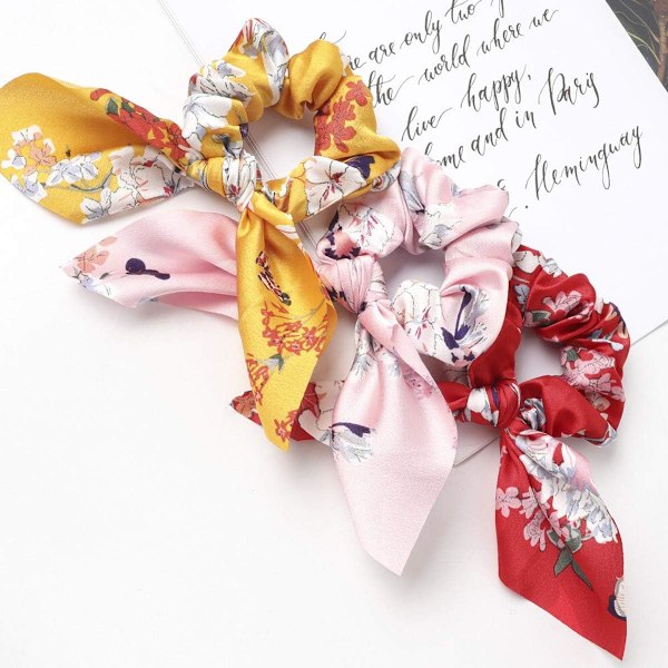 3 stk. Elastiske Hår Scrunchies Boho Blødt Stof Sød Blomsterhår