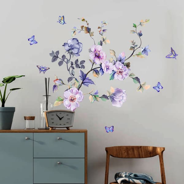Removable Fresh Flower Wall Decals for Home Decor - Purple-FS-