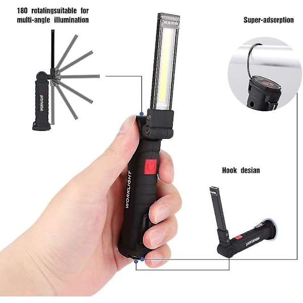 LED Arbetslampa Uppladdningsbar, LED Inspektionslampa med Magnetisk Bas, 5 Lägen för Garage, Camping, Liten Nödlampa, 2 st