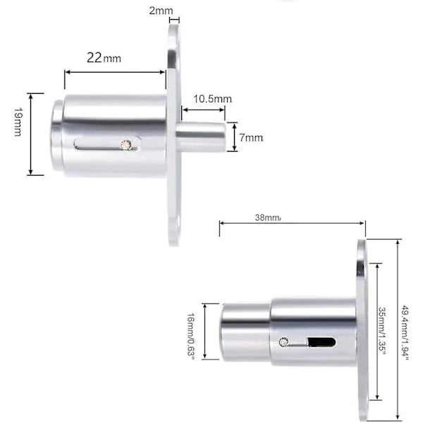 Skydedørslås, trykkcylinder, forskellige låsecylindre til møbler, cylinderlås, skydedørslås, cylinderdiameter 19 mm, trykkcylinderlås, skab
