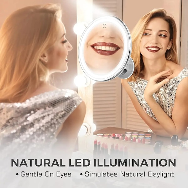 Sminkspegel med Sugkop, LED-Lys og x10 Forstørrelse white 390