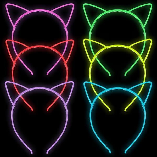 6 stk. lysende katteøre-tiaraer til kvinder, tiaraer til piger, Halloween-håraccessories til kvinder, hårtiara til cosplay-fest (kat)