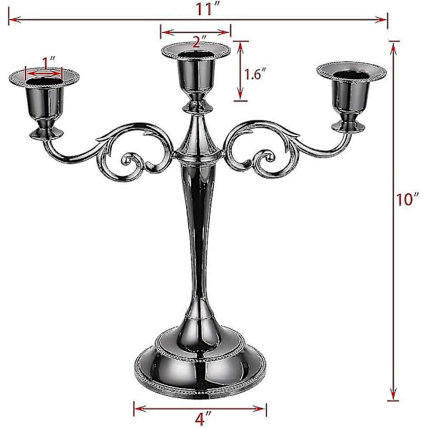 3-armet metallkandlaber lysestake sølv europeisk elegant lysestake lysestativ for bryllup middagsbord jul fest hjeminnredning svart