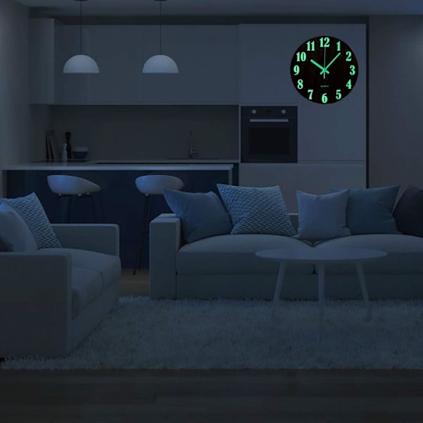 12-tommers selvlysende veggklokke Stille tre-design nattlamper Ro