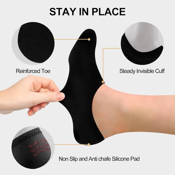 Usynlige Strømper No Show Strømper til Kvinder Casual Lave Strømper med Skridsikkert Greb Bomuldsstrømper 6 Par 3Sort+3Beige 3Black+3Beige 45390