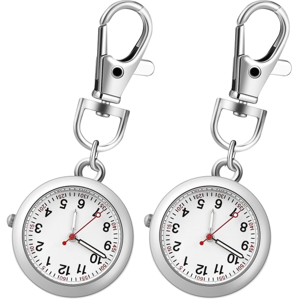 2 stk. Lommeur Nøglering Ure Med Spænde Vedhæng Nøglering Armbåndsure Sygeplejerskeure Til Kvinder Mænd-FS1- white