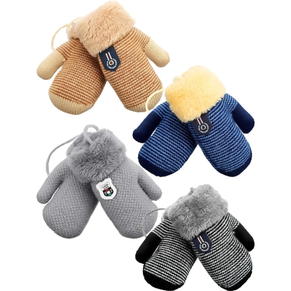 Air Fleece Fodrad vante för Baby Kid Toddler Handskar Stickade tjocka thermal (Ljusgrå, Randig Beige, Randig Svart,
