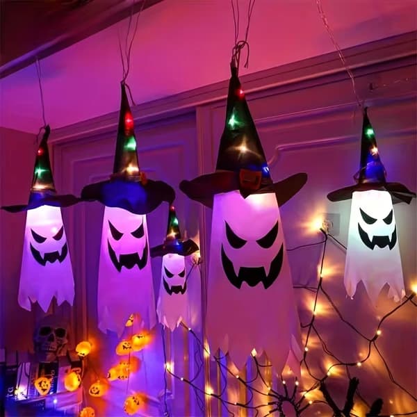 LED Trollmannhatt Spøkelseslykt Halloween Hengende Dekor 3 stk Sett Multicolor