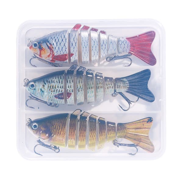 3-pack Multi-jointed Fishing Lures for Freshwater and Saltwater, 3D Artificial Segment with Storage Box, 7-segment Fishing Lures with Hooks
