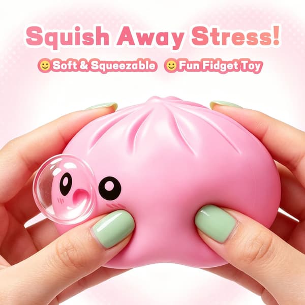 1 STK Rosa Uppgraderad Dumplingformad Bubbelklämleksak, Realistisk Matstil TPR Fidget Sensorisk Stressboll för Daglig Avkoppling & Hållbarhet