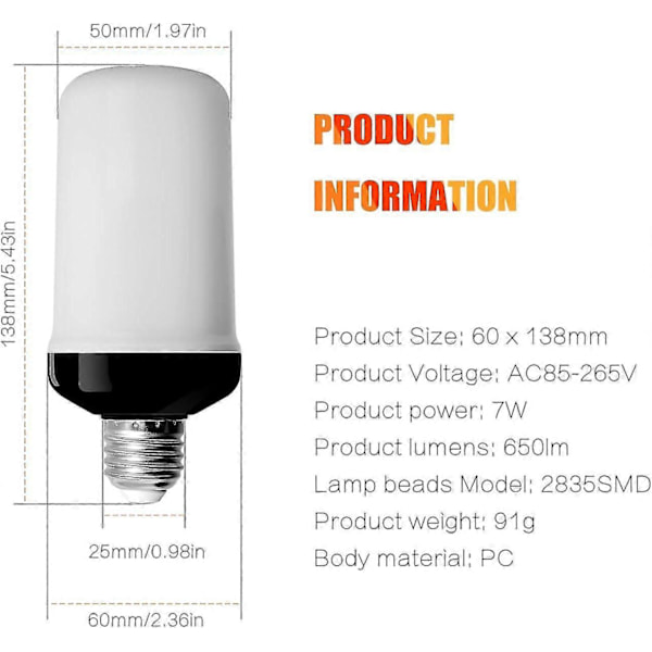 4-pakke E27 Lyspærer med Flammeffekt 4W Base LED Flammeffektlamper 4 Belysningsmodus Dekorative Innendørslamper for Hjem Hage Fest