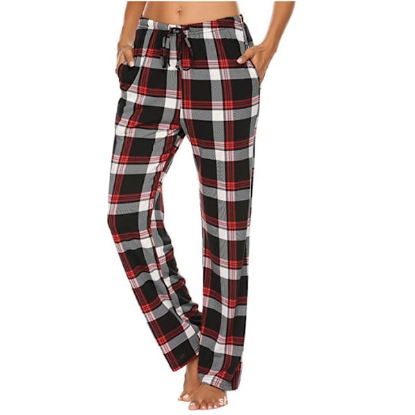 Pehmeät Flanelliruutupyjamahousut Miehille Viininpunainen Musta-FS1- Wine Red Black L