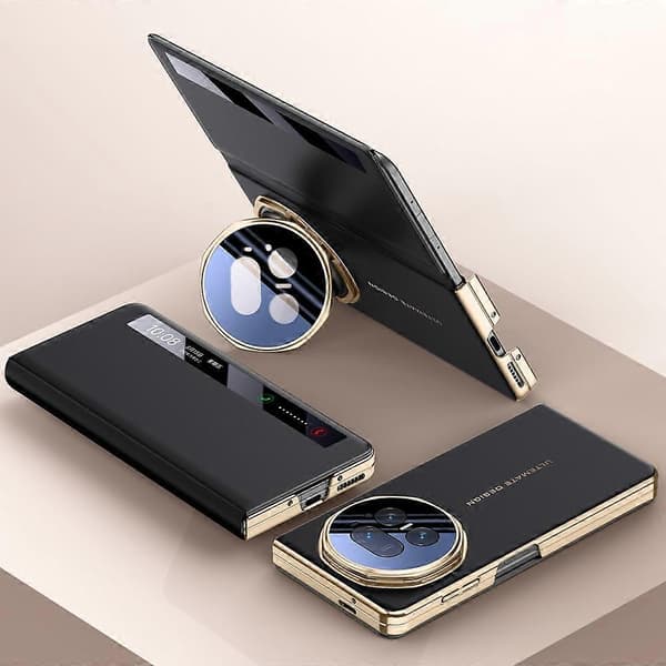 Honor Magic V5 5G Case - Smart View Window, Leather Phone Cover with Metal Lens Stand