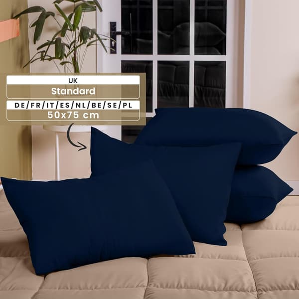 Pillowcase 4-pack - Standard size 50x75 cm - 100% brushed microfiber pillowcases with envelope closure - Wrinkle, fade and stain resistant pillowcases Navy blue
