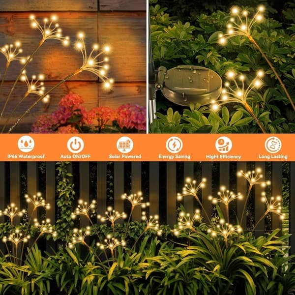 Solar Light 6-pack Garden Light Ground Spike Waterproof Outdoor Lighting for Path & Party_TF_TF varmvitt ljus, 2-pack