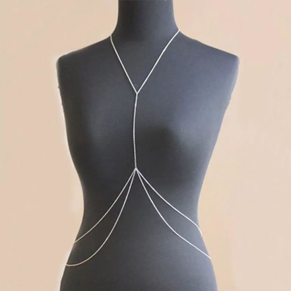 Trendy Kroppskjede Kroppssmykke Magkedje - Body Chain - silver