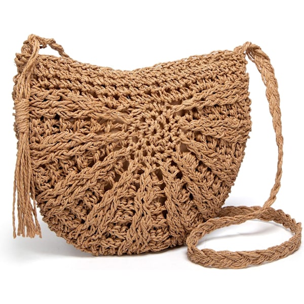 Dam Halm Crossbody Väskor Vävd Rotting Sommar Strand Axelremsväska
