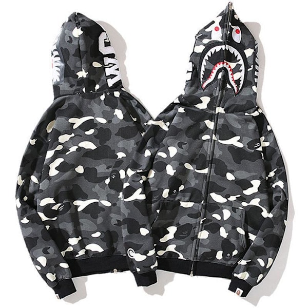 Ny Bape Hoodie Shark Mouth Ape Camo Print Bomuld Full Zip Jakke til W xZ Sort Hvid Sort Hvid Svartvitt L