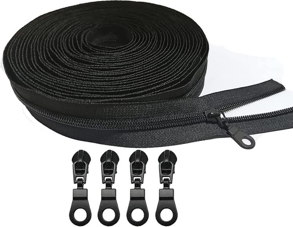 10 meter bulk lynlås #5 nylon spiral lynlås pr. meter med 20 lynlåsløbere til DIY syhåndværkstasker (sort)-FS-