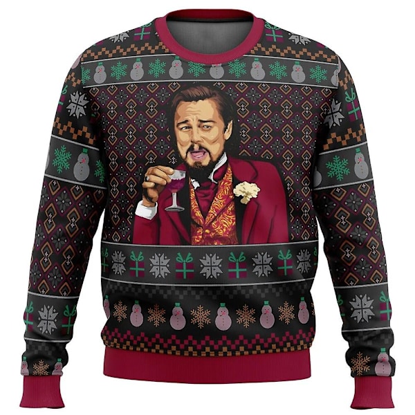 Skrattande Leo DiCaprio Meme Fult Julklapps-Tröja Jultomten Tröja Herr 3D Sweatshirt och Topp Qd Bäst M