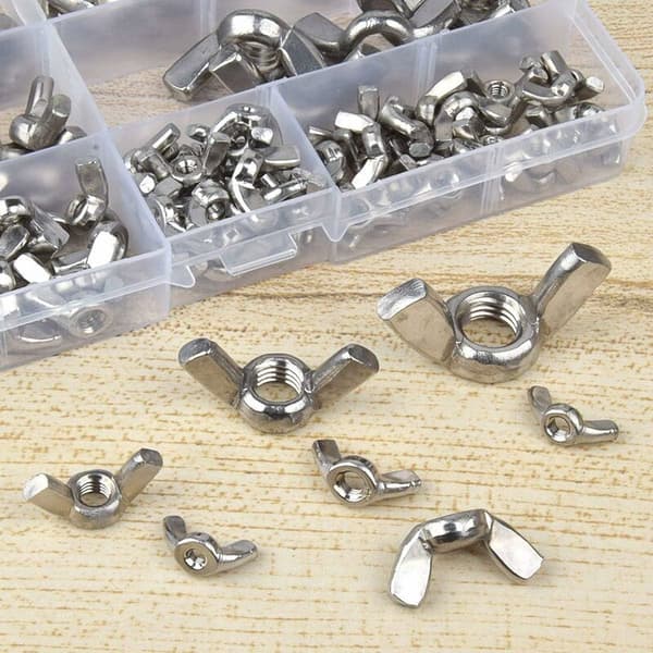 Wing Nuts, 100 pcs Stainless Steel Metric Thread M3 M4 M5 M6 M8 M10 M12 Butterfly Wing Nuts Assortment Kit for DIY Tools-FS-