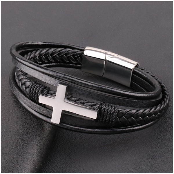 Armband i rostfritt stål - Läderarmband för män