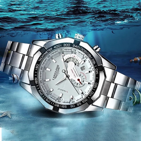 LANGLISHI Automatisk klocka Toppmärke Lyx Importerat urverk Vattentät Lysande Mekanisk Armbandsur-FS1- White Black