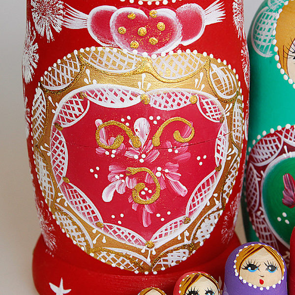 Rysk Matryoshka-docka, 10-delars set ryska dockor, trä-FS-
