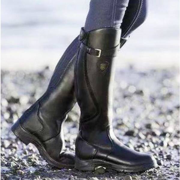 Dame Chunky Lave Hæle Støvler Knæhøje Støvler Black-XF10- Black 42