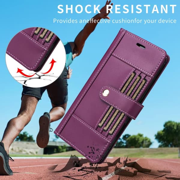 iPhone 17 Pro Max Lædercover med seks kortlommer og rem Purpur