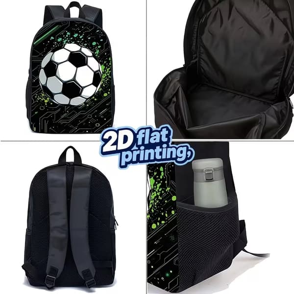 Fodboldrygsæk 3 dele sæt, stor kapacitet, trykt design til teenager 41.91cm Green
