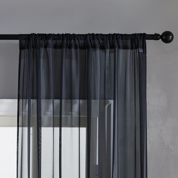 Skira Voile Gardiner Fönster Tyll Draperi SVART - lager black