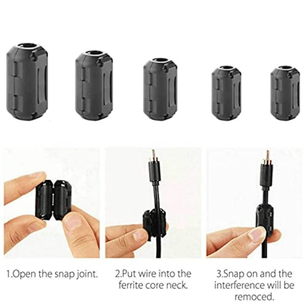 20 stk. Clip-on Ferrit Ring Kerne RFI EMI støjdæmpere aktiv