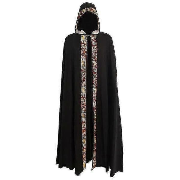 Herre 5-farvet lang kappe Middelalderkirke præstekjole kappe kåbe Cosplay Halloween sort
