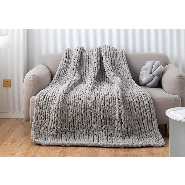 Tjockt stickat chenillegarn för handgjorda filtar, supersoft jumbo filtgarn Grey